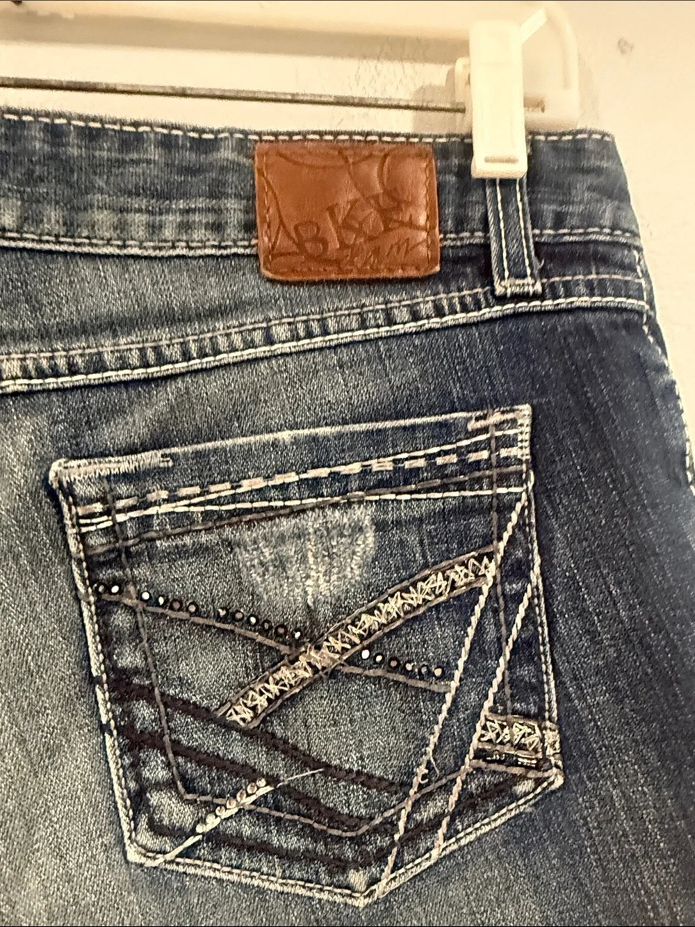 BKE Women's Dark Blue Distressed Frayed Hem Jean Shorts